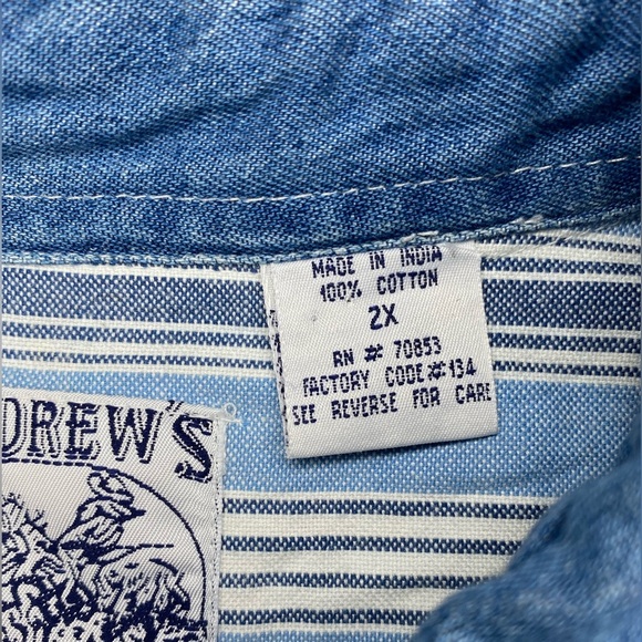 Vintage Denim Striped Short Sleeve Button Down Shirt Deadstock (NWT) 2X - Picture 7 of 7